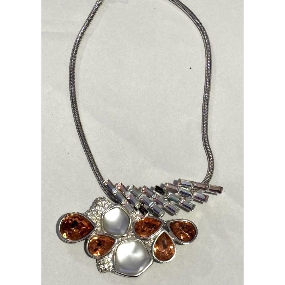 Monet Pendant/Brooch 1980s For YSL w/ 16" Silver Tone Monet Chain 16" Read Desc.
